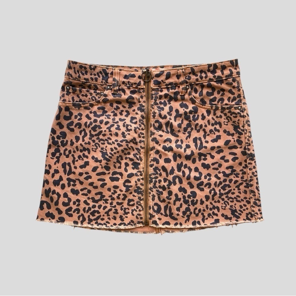 Free People We The Free Denim Skirt Zip It Up O-Ring Leopard Print Women’s 28 - Picture 3 of 11